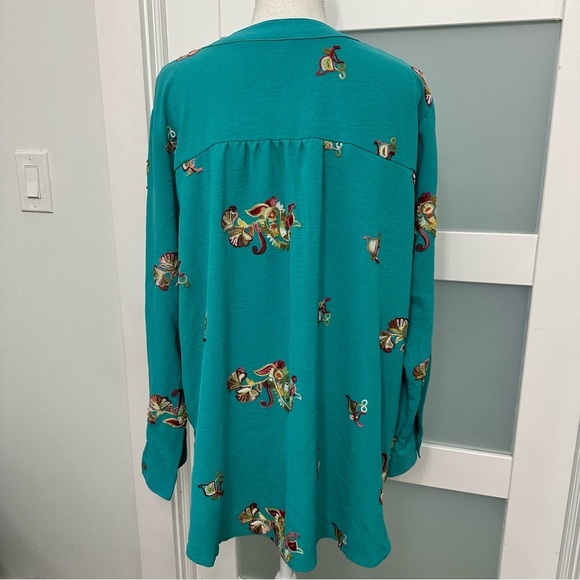 Anthropologie Fig Flower Turquoise Embroidered Top SZ 3X Peasant Button Up NWT - Picture 11 of 11